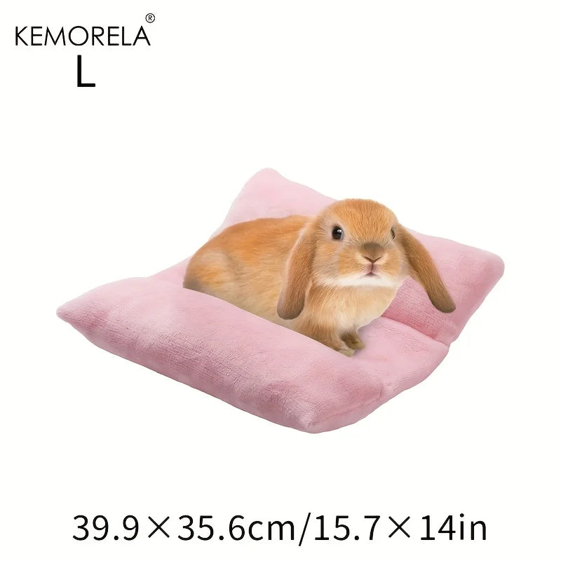 KEMORELA Rabbit Bed Thick Soft Concave Bed Throw Blanket Plush Pad With Cotton Lounger Pillow Small Pet Flip Flop Pad For Indoor