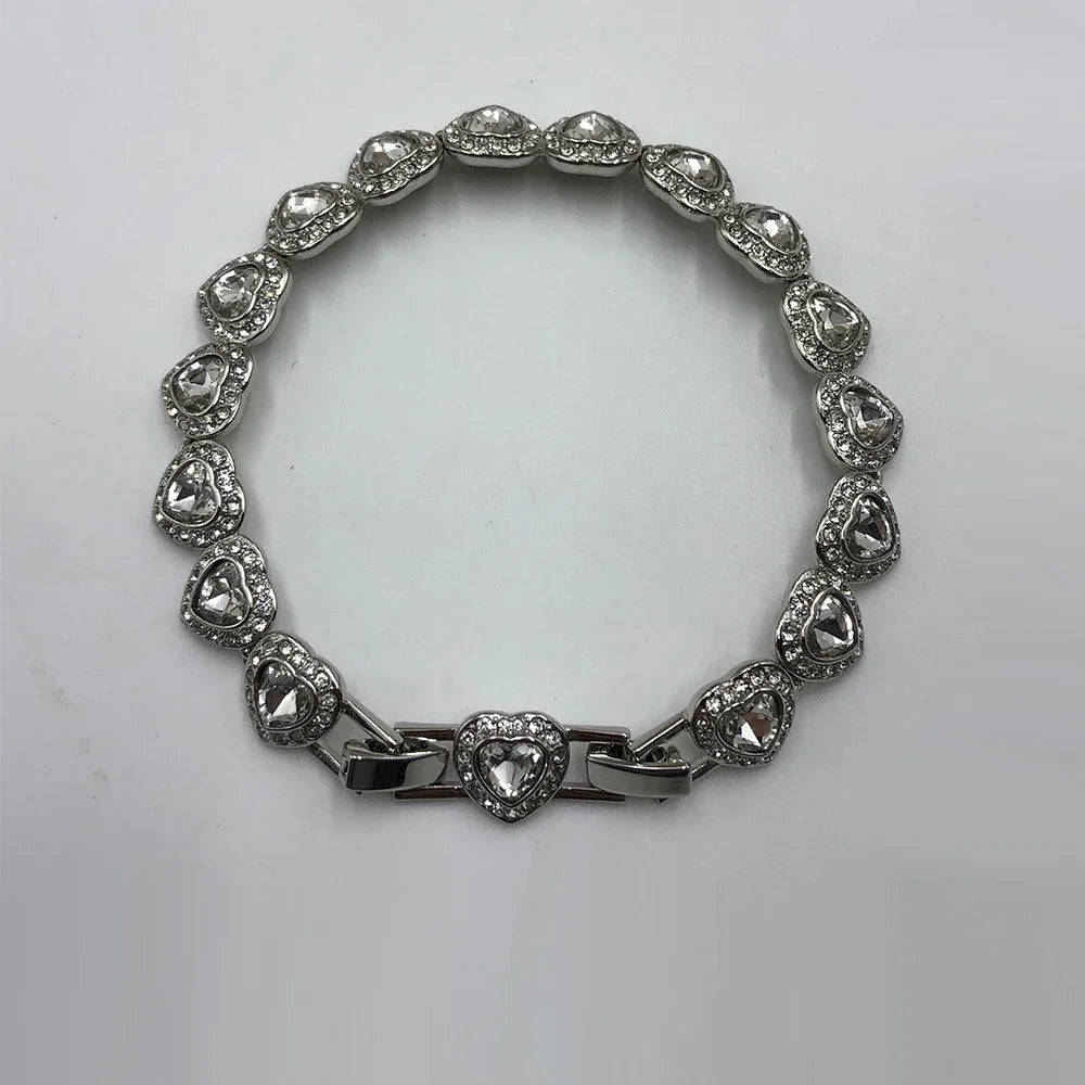 2025 New Ariana Grande Tennis Mixed Cut Heart Shaped Diamond Set White Bracelet Romantic Charm Accessories Gift