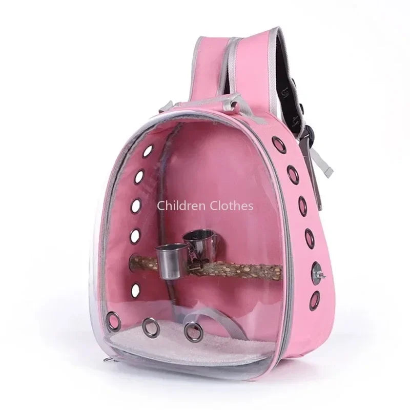 Bird Carrier Space Bag Parrot Backpack with Prech and Feeder Cups for Parakeet Cockatiel Bunny Travel Acrylic Portable Pet Cage