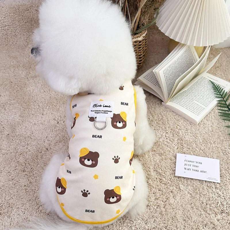 Bear Print Dog Vest Fashion Dog Clothes Summer Thin Puppy Shirt Breathable Cat Vest Pullovers Pet Sweatshirt Chihuahua Costumes