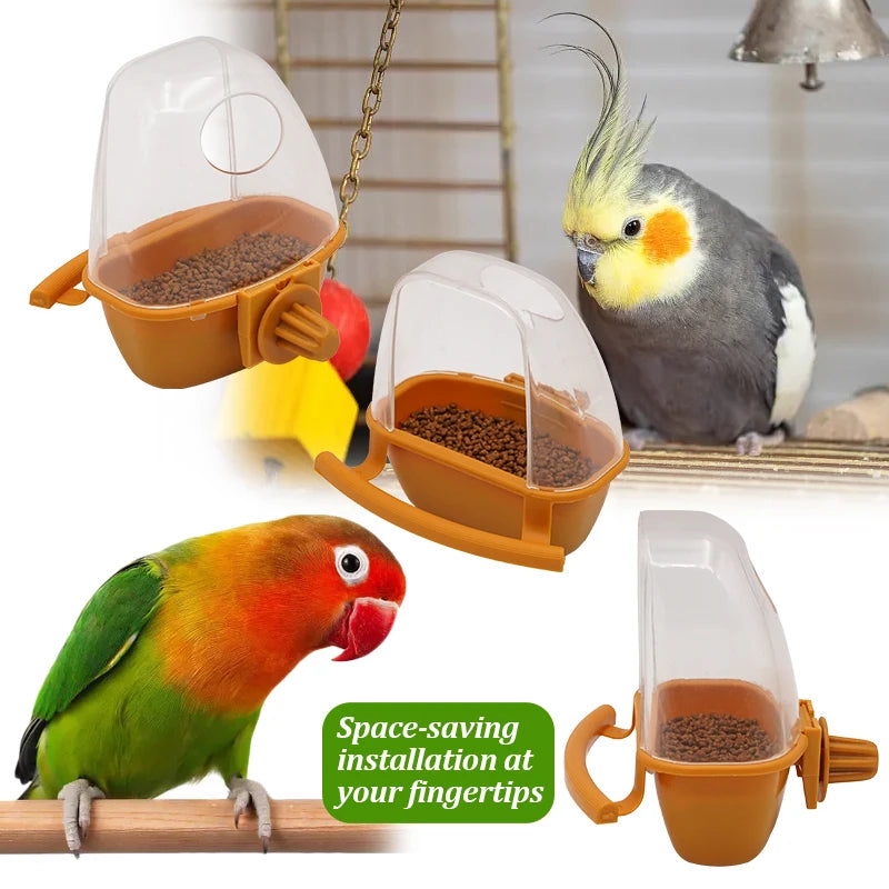 Bird Feeder for Cage Hanging Bowl Cups Parakeet Feeder Box Pet Cage Plastic Food Container Easy To Install Accessories 1/2 Pcs