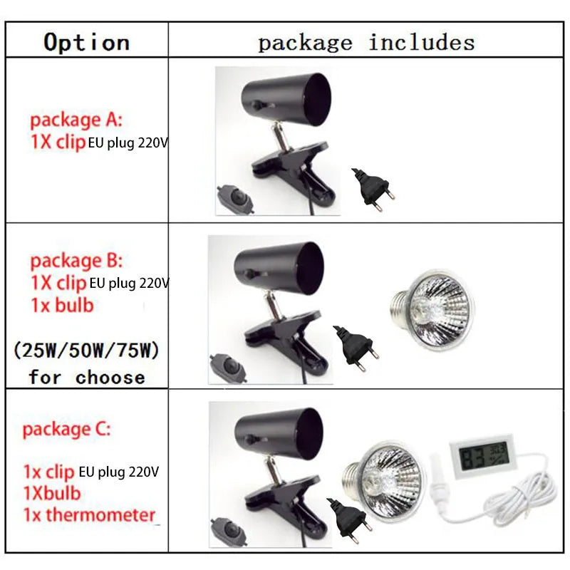 UVA UVB Reptile light lamp bulb Thermometer kit Turtle animal Heating heater Set Clip Bulb Lamp Holder Hygrometer Tortoises B3
