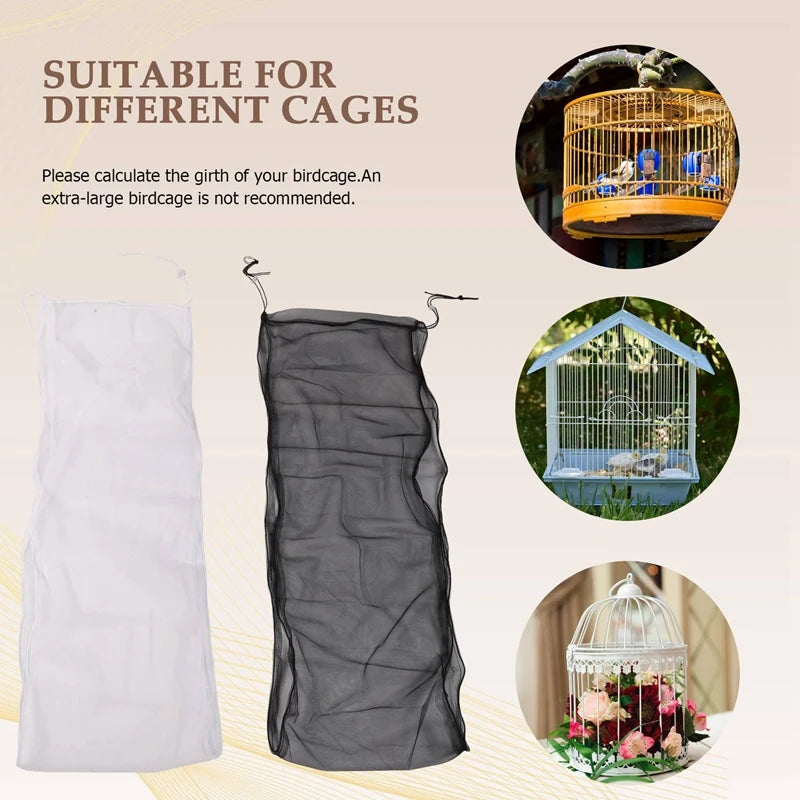 3Pcs Large Adjustable Bird Cage Cover Seed Feather Catcher Universal Birdcage Nylon Mesh Net Cover Soft Airy Skirt Guard-X40A
