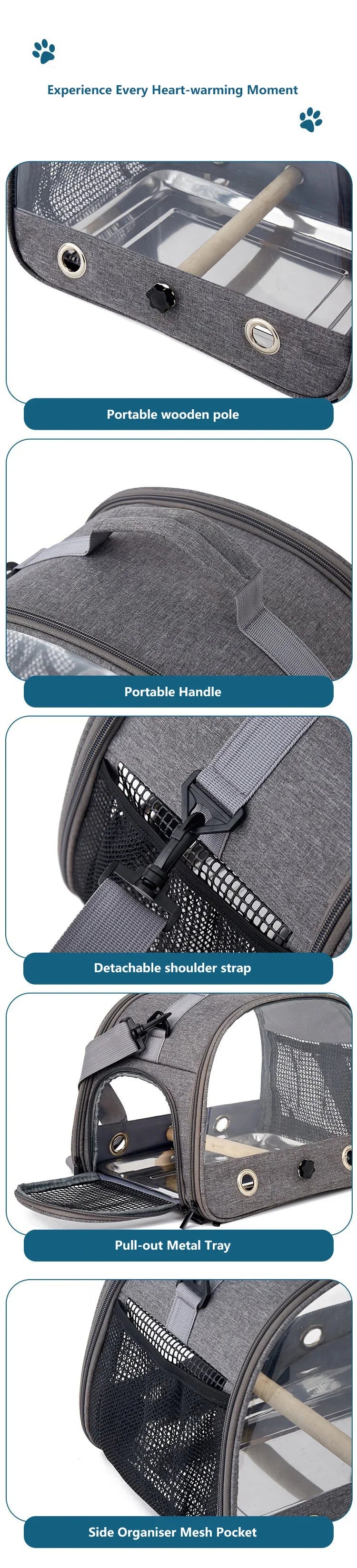 Bird Travel Carrier Portable Transport Bird Cage With Stainless Steel Tray Small Pet Multi-functional Parrot Bird Bag Outdoor