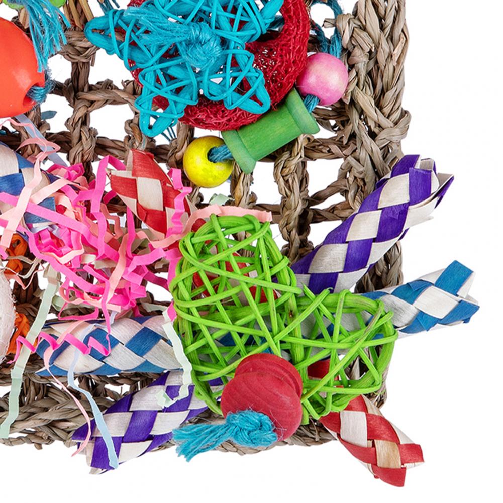 Bird Parrot Toy Natural Grass Tubes Bird Chewing Toy Parrot Cage Bite Molar Toy Parrot Cage Colorful Hanging Decoration