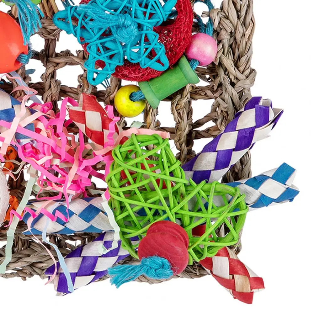 Bird Parrot Toy Natural Grass Tubes Bird Chewing Toy Parrot Cage Bite Molar Toy Parrot Cage Colorful Hanging Decoration