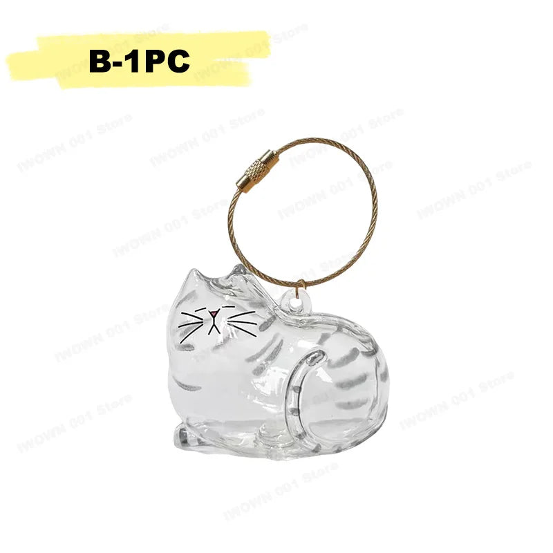 Cat Hair Storage Box Memorial Keychain Transparent Pet Fur Storage Container Hanging Cat Keychain Pendant for Pet Lovers