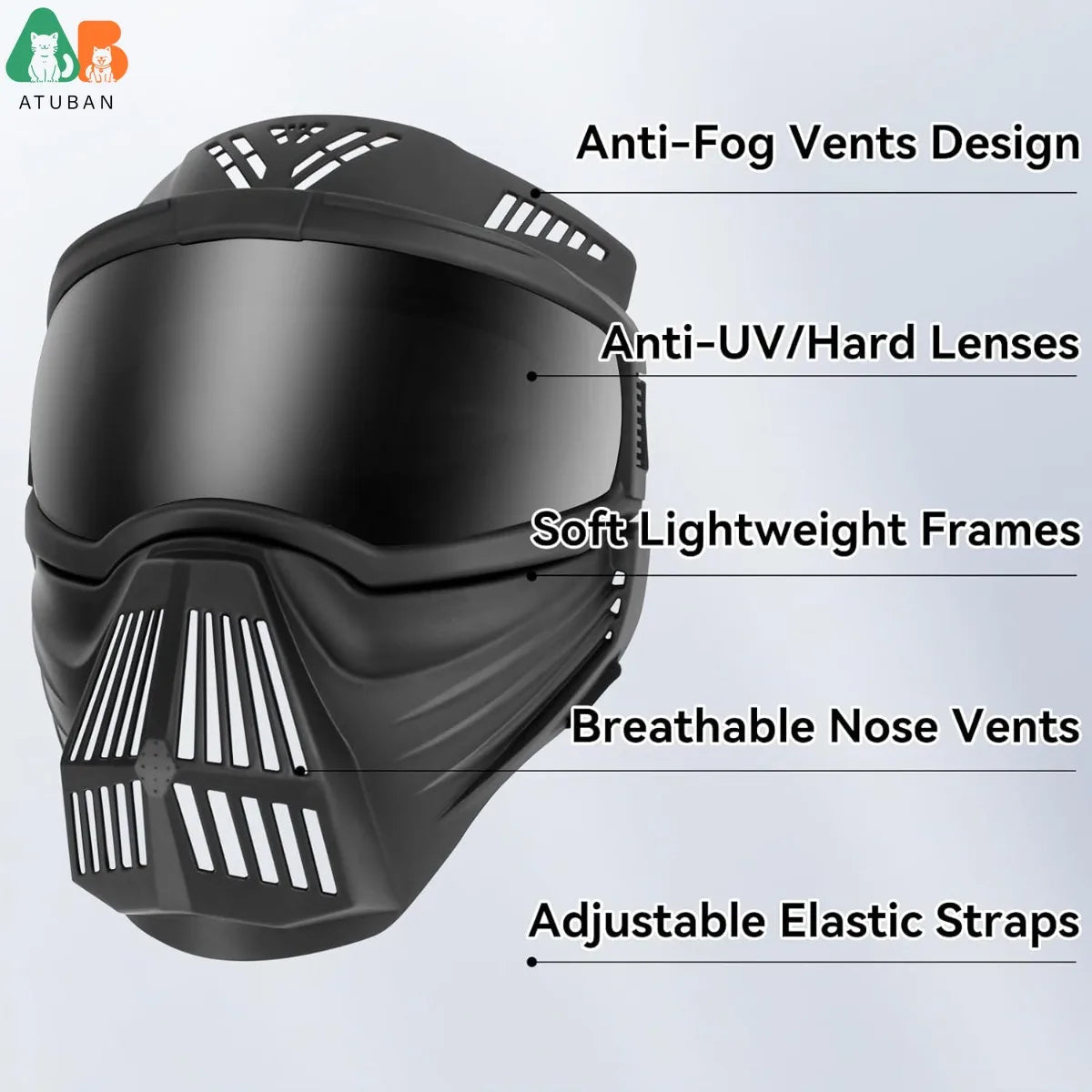 ATUBAN Dog Goggles for Medium-Large Breeds, Full Face Protection, Anti-UV Anti-Fog Pet Sunglasses for Outdoor Training, Walking