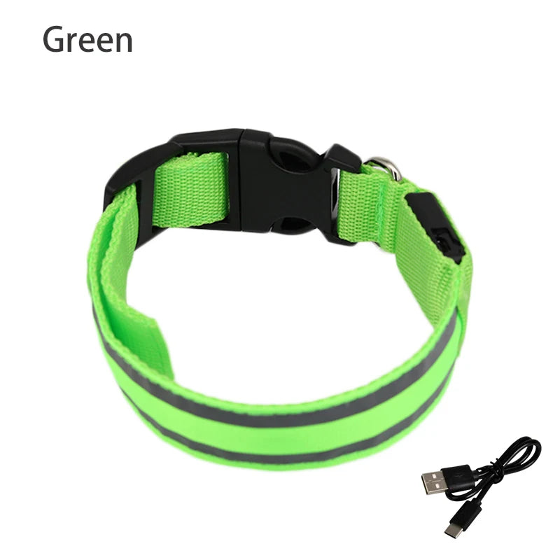 Reflective Dog Collar Luminous Night Safety Usb Rechargeable LED Dog Collar Light For Small Dogs Cat Pet Collar Para Perro XS-XL
