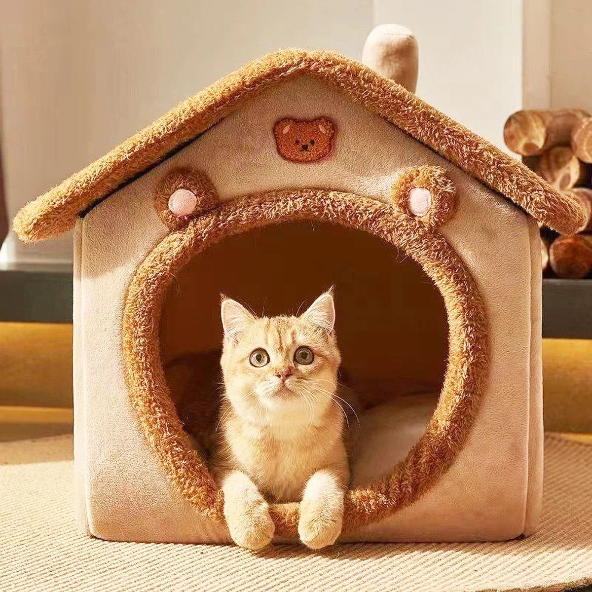 ‌Fully Enclosed Cozy Pet House for Small Animals, High Rebound PP Cotton & Sponge, Safe Oxford Cloth Design‌