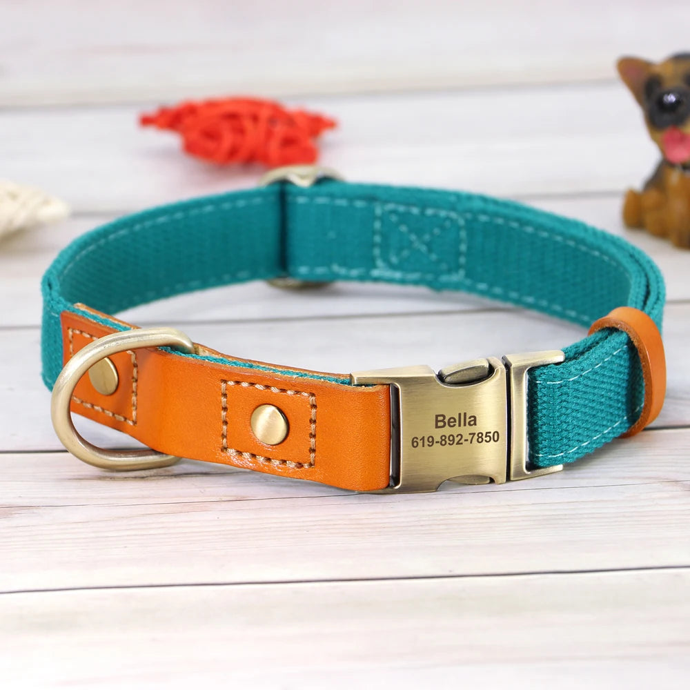 Custom Nylon Dog Collar Durable PU Leather Dog Collars Necklace Personalized Pet ID Collars for Small Medium Large Dogs Party