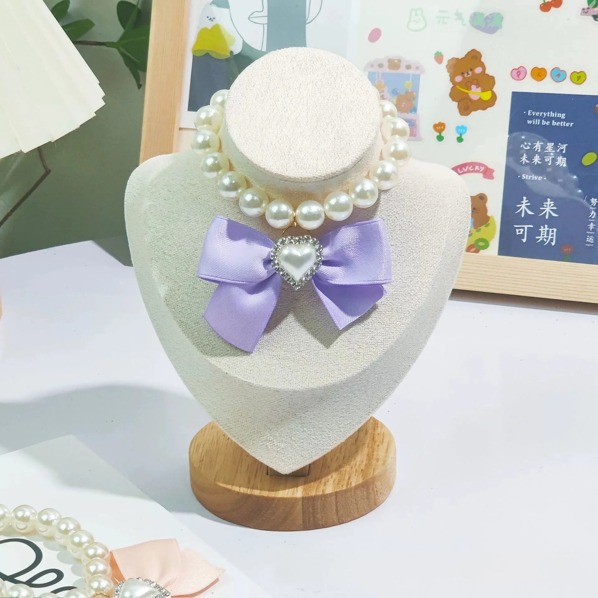 Cat Collar Decoration Pet Cute Exquisite Jewelry Kitten Adjustable Chain Cat Necklace High Simulation Pearls Pet Supplies