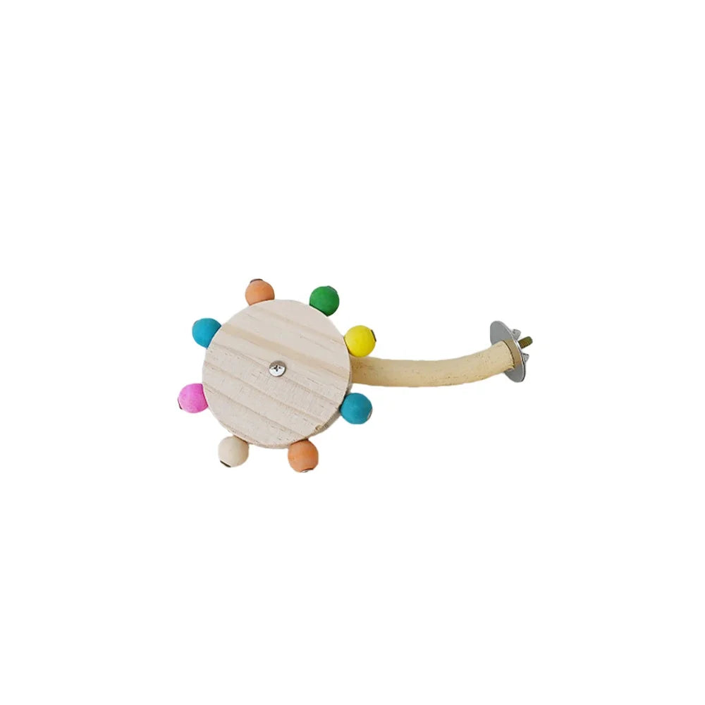 Funny Perch Toy with Rotating Balls Wood Interactive Bird Stand Colorful Parrot Foraging Rotating Windmill Toy