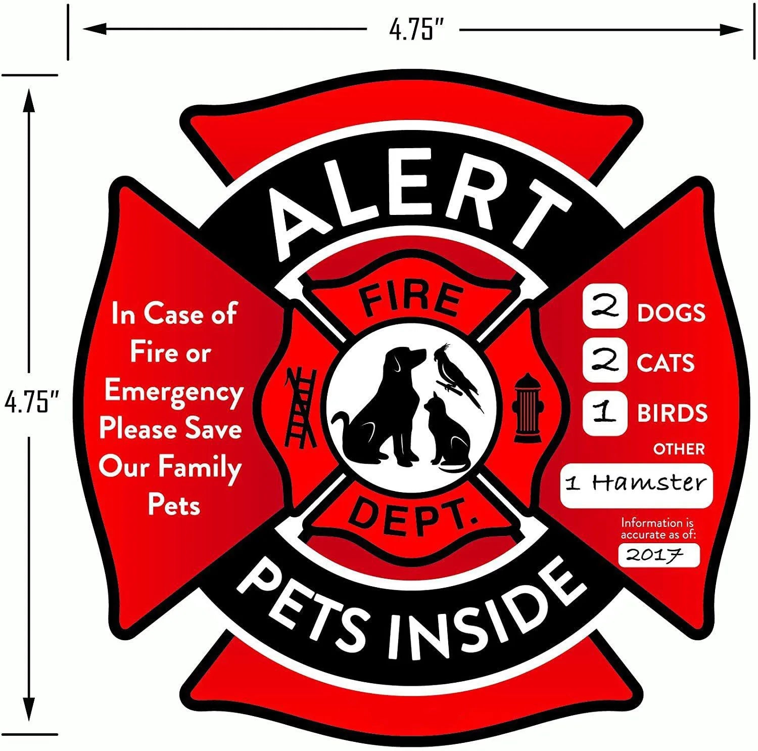 Pet Alert Stickers Static Cling Window Decals Emergency Pets Rescue Sign - NO Adhesive, Removable, UV Resistant
