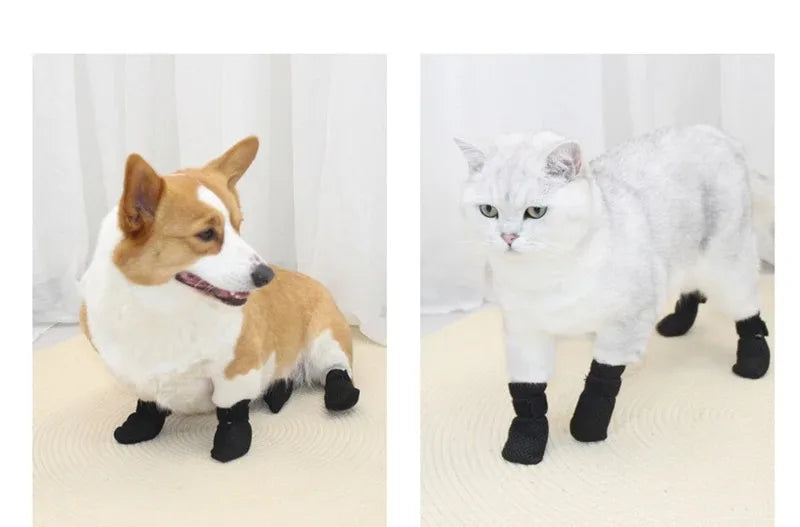 4 Pcs Cat Socks Anti-Scratch Anti Skid Protective Cats Shoes Elastic Soft Fabric Non-Slip Kitten Foot Cover Pet Supplies