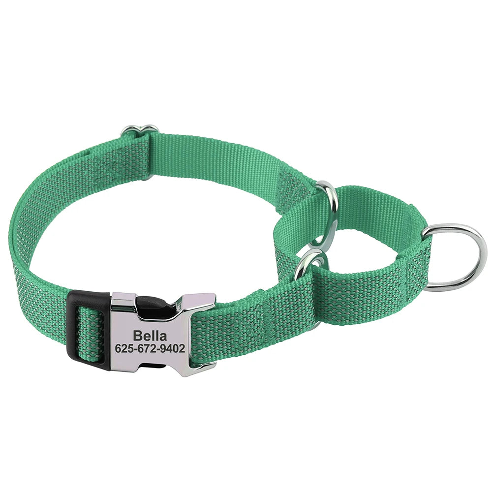 Custom Dog Martingale Collar Nylon Reflective Dog Collars With Engraving Metal Buckle Adjustable For Dogs Prevent Slipping Out