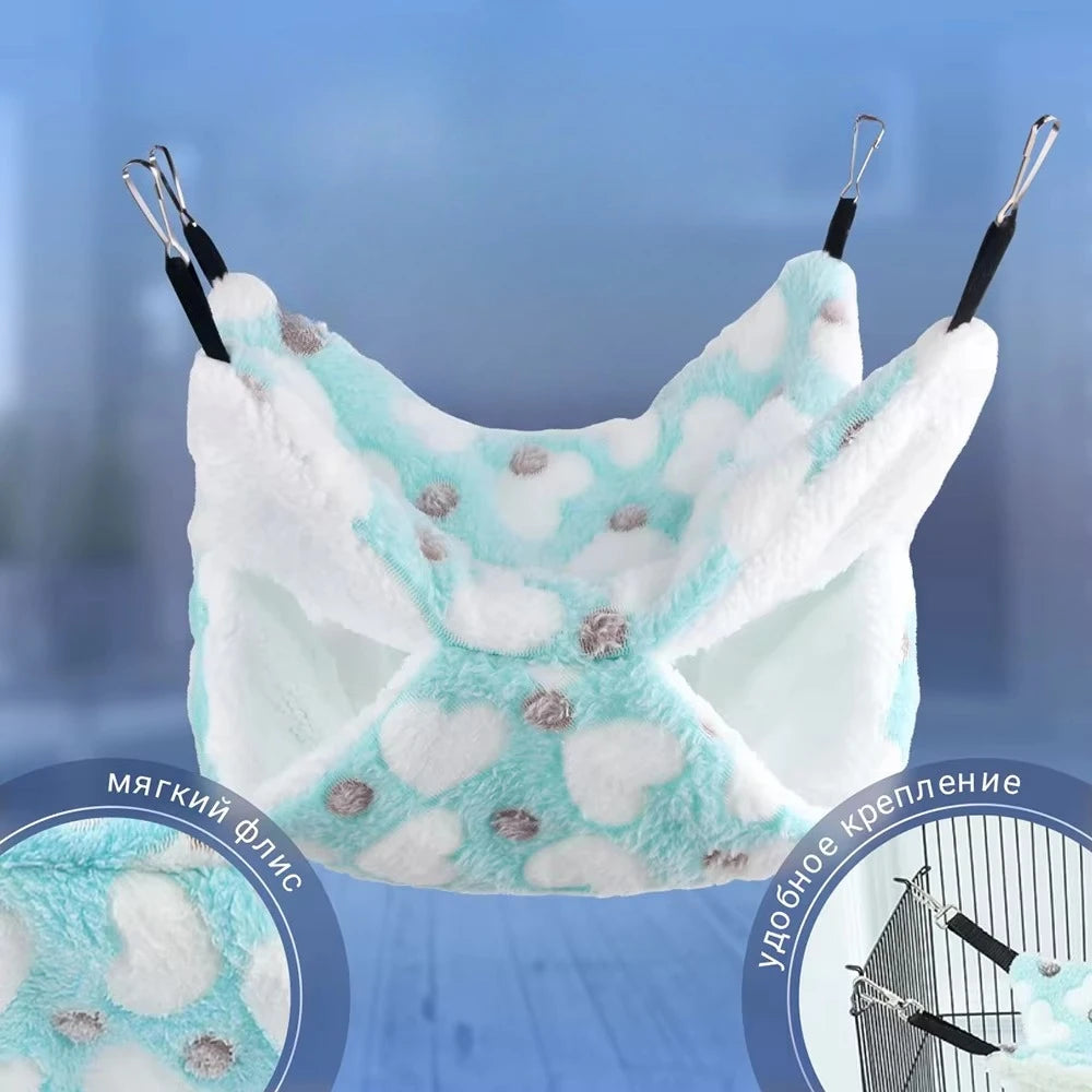 Hamster Hammock Small Pet Hanging Bed Double Warm Thickened Honeybug Flying Squirrel Guinea Pig Hammock Pet Cage Accessories
