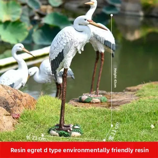 Simulated heron ornaments, outdoor garden courtyard ornaments, landscape decoration, white heron resin handicrafts