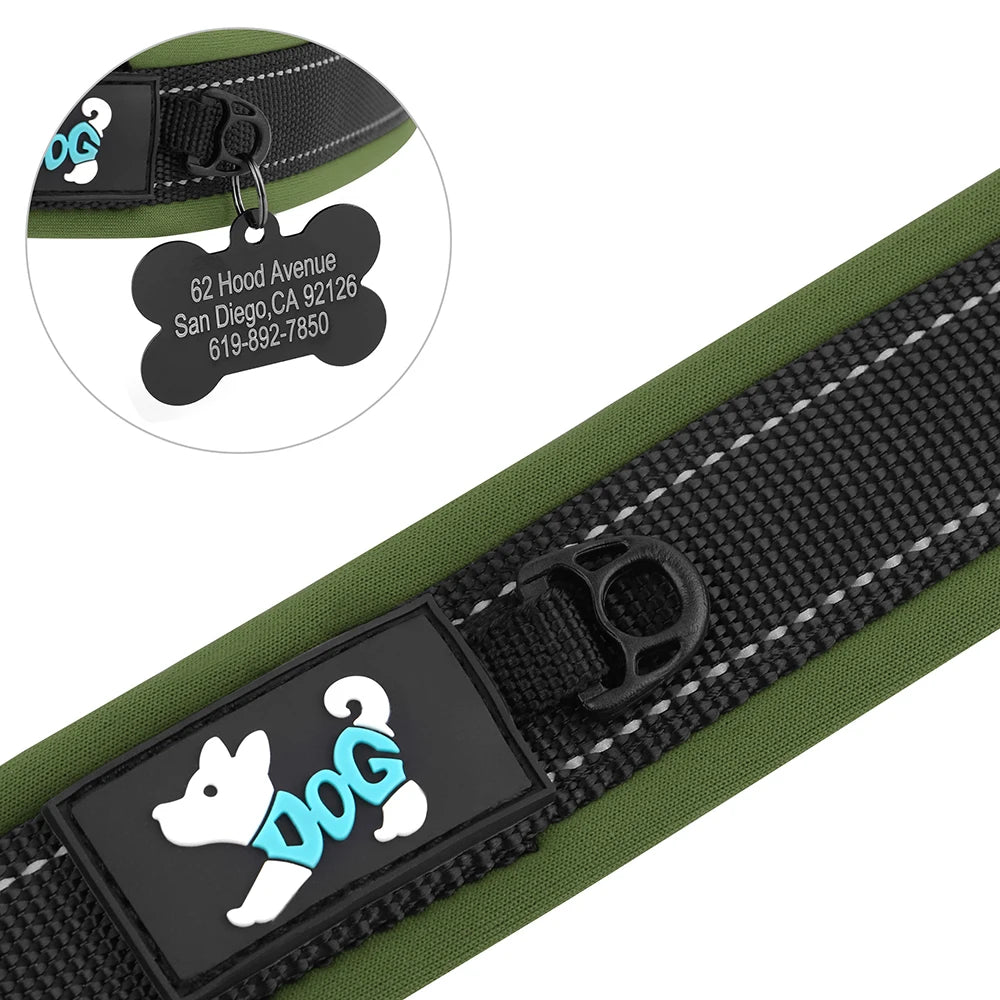 Reflective Personalized Dog Collar Engrave ID Nylon Collars Soft Padded Dogs Collar Adjustable for Small Medium Large Dogs Pug