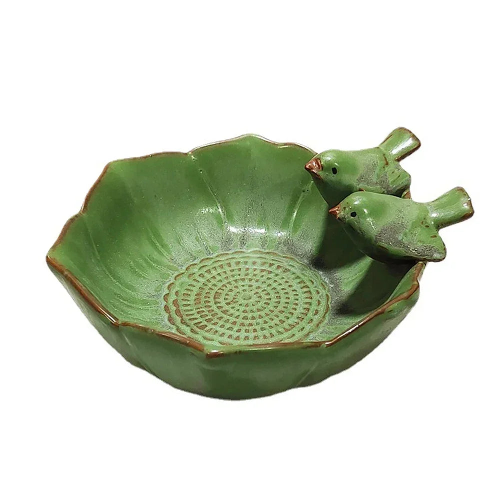 Ceramic Birdbath Bowl Bird Feeder Food Holder Container Bird Feeding Tray for Outdoor Garden Courtyard Decoration Bird Feeder
