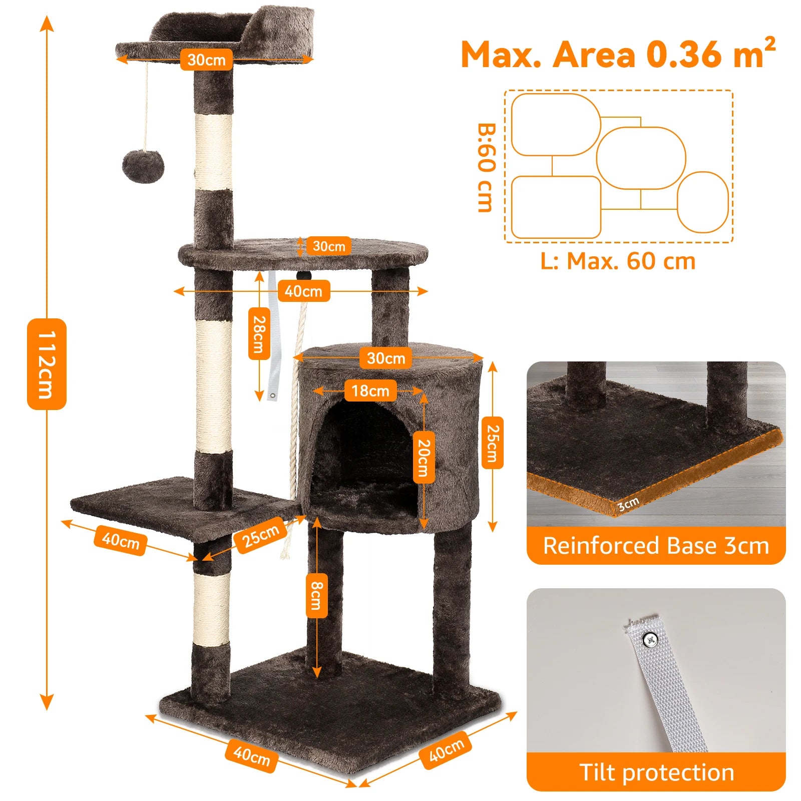 Passerscat Cat Tree Cat Tower With Toy For Indoor Cats Multi-Level With Scratching Posts Cat House Cozy Condo Padded Top Perches