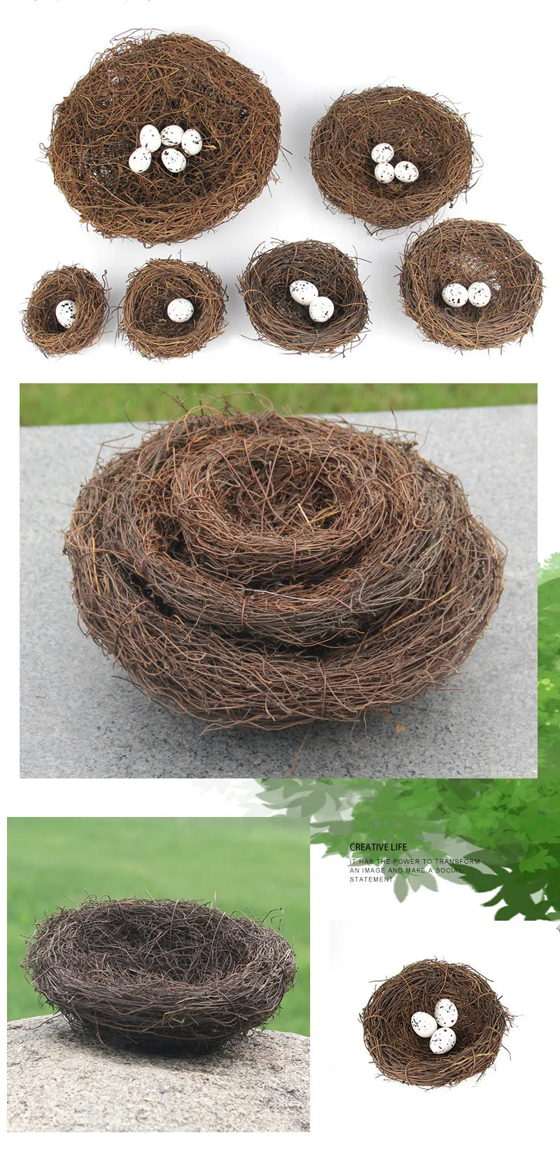 Round Rattan Bird Nest Easter Handmade DIY Craft Vine Simulation Bird Nest Egg Decor Props Home Garden Window bird house