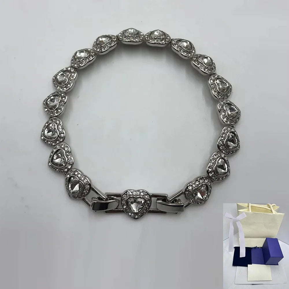 2025 New Ariana Grande Tennis Mixed Cut Heart Shaped Diamond Set White Bracelet Romantic Charm Accessories Gift
