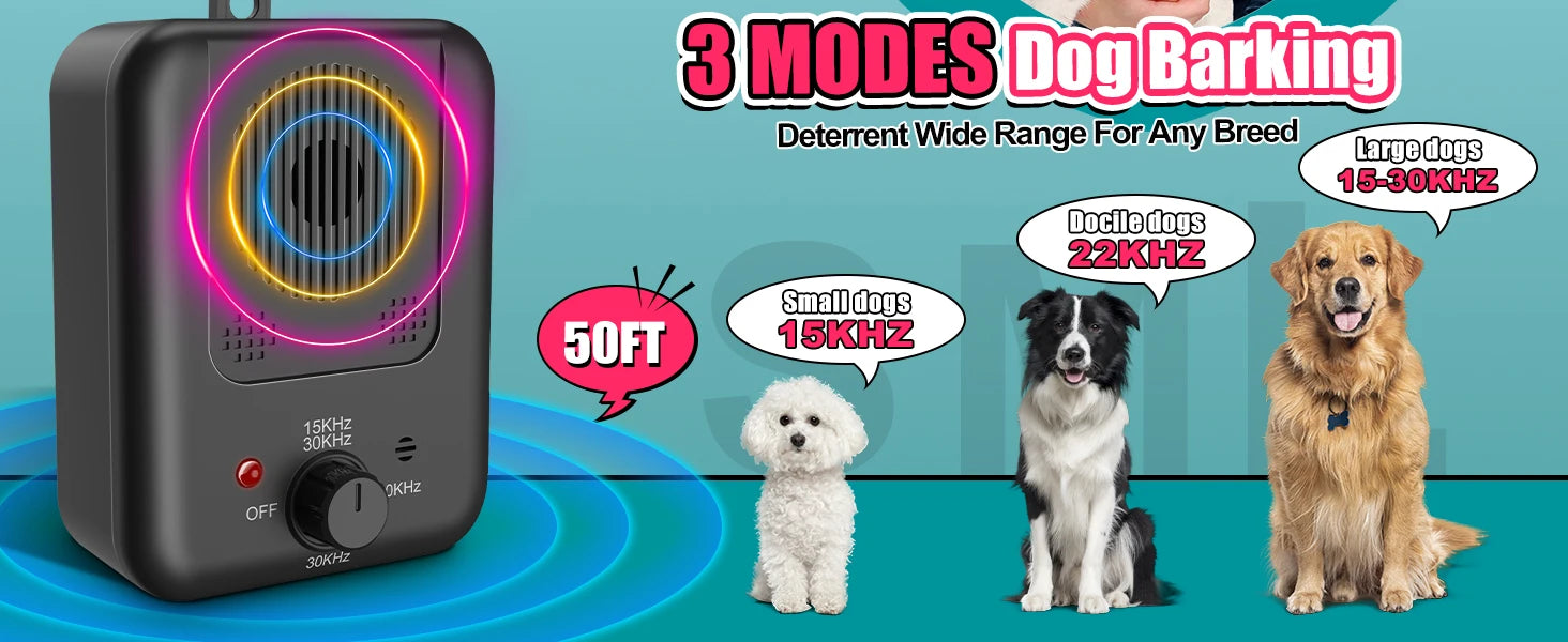 Anti Barking Device, Ultrasonic Dog Repellent Device with 3 Modes, Rechargeable against barking dogs deterrent Indoor & Outdoor