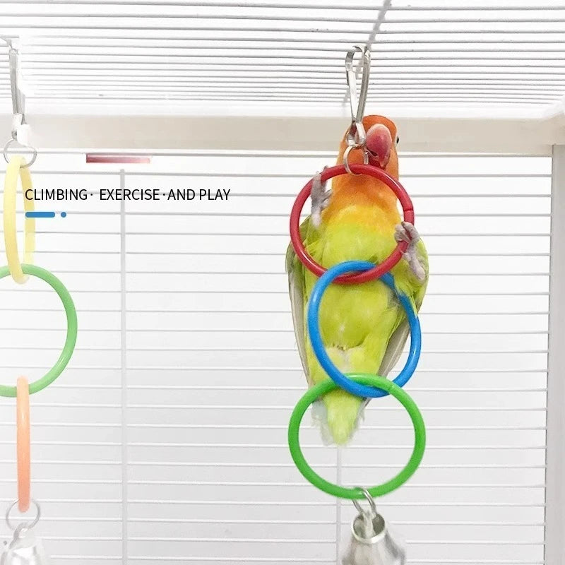 Bird plastic ring chain ring Play colorful round hook swing climbing cage toy with bell decorated parrot toy