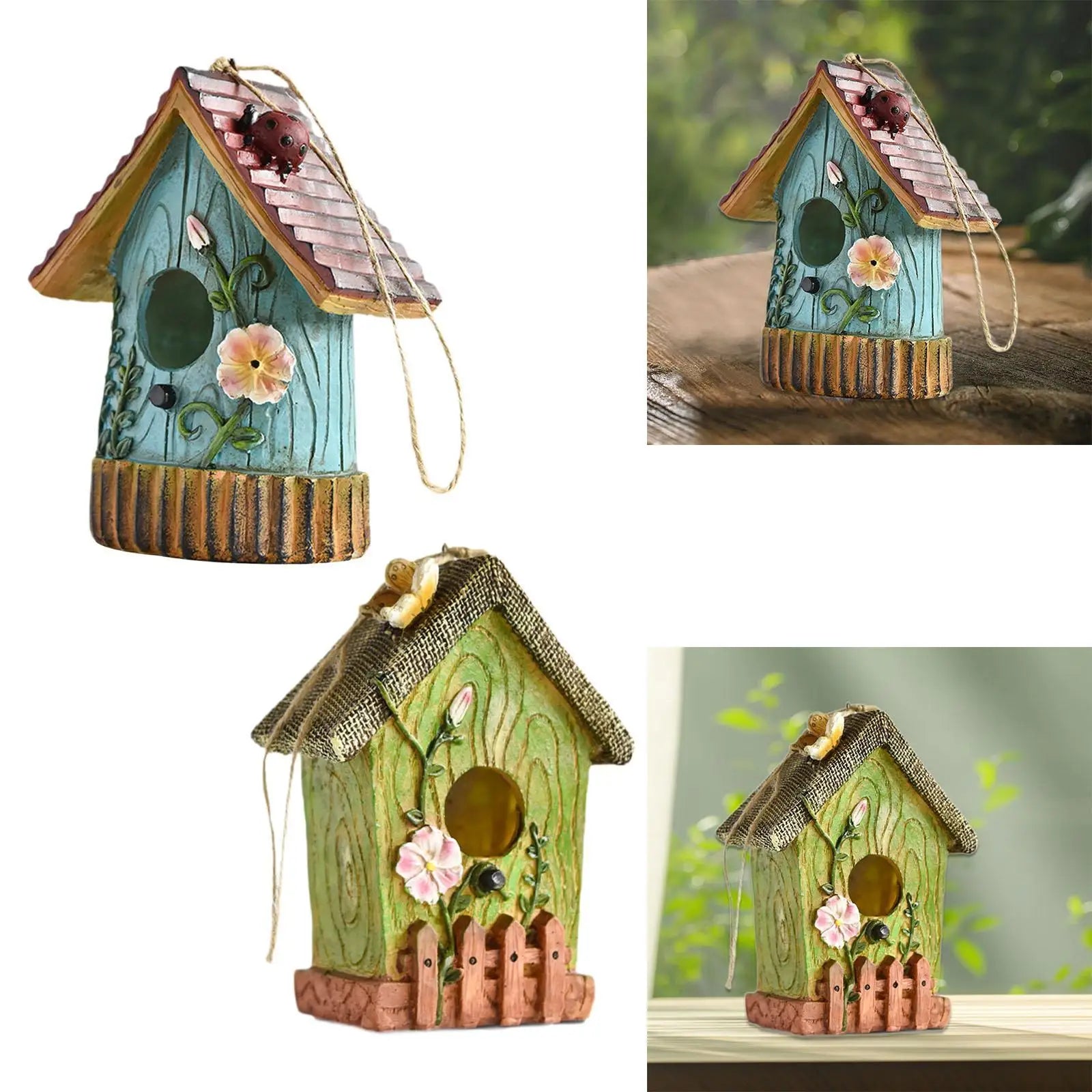 Hanging Bird House Outside Bird Hut Resin, Novelty Garden Decoration Hummingbird Nest for Fence, Trees, Yard, Backyard, Patio
