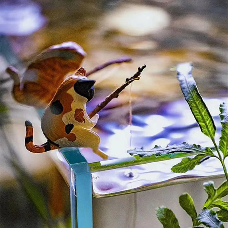 Fishing Cat Ornaments Aquarium Decoration Fish Landscaping Cartoon Cat Statue Mini Resin Figurine Home Decorations