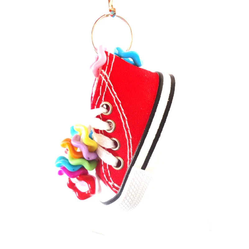 Mini Canvas Shoes Parrot Bird Toys Pet Bird Shoe Cage Decoration Standing Climbing Toy Parrot Bird Cage Pet Shoes Parrot Toys