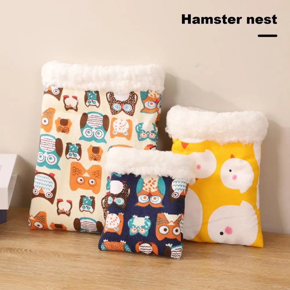 Hamster House Cozy Cartoon Hamster Nest Bed Soft Plush Guinea Pig Sleeping Bag Winter Warm Pet Accessories for Small Pets