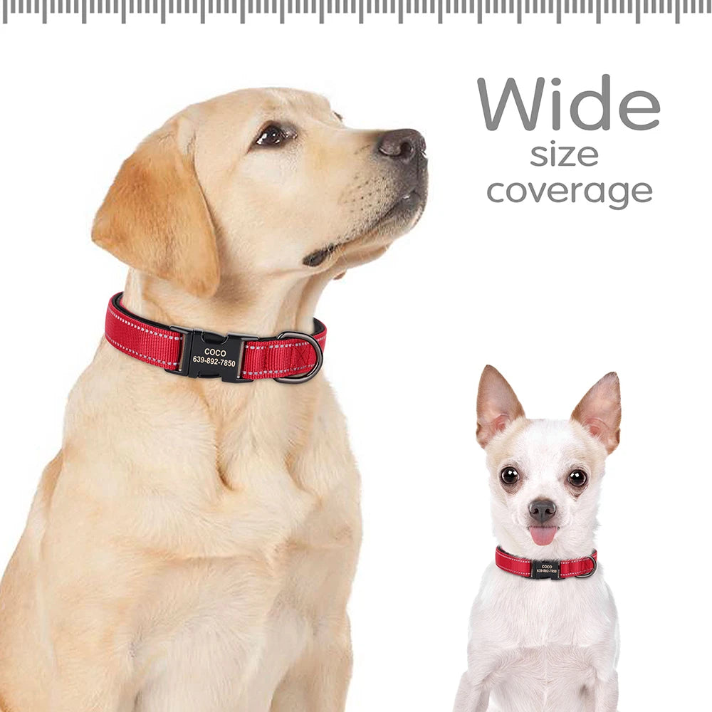 Reflective Personalized Dog Collar Engrave ID Nylon Collars Soft Padded Dogs Collar Adjustable for Small Medium Large Dogs Pug