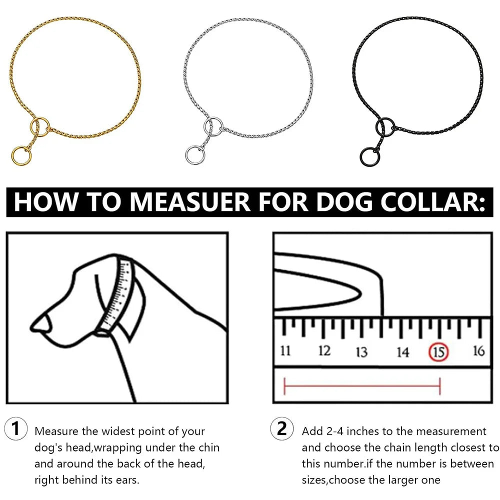 Dog Snake Chain Choke Collar P Chock Metal Chain Dog Collar Necklace Walking Training Pet Supplies for Small Medium Large Dogs
