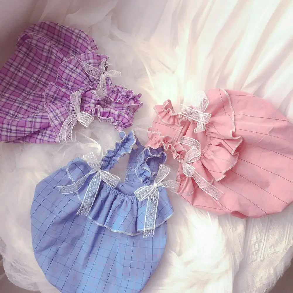 Summer Cat Dresses Bowknot Tie Plaid Pattern Cats Dogs Dress Lantern Bottom Sleeveless Kit Puppy Skirt Pet Clothes For Outdoor
