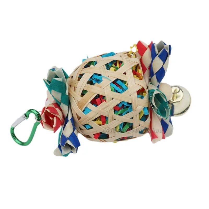 Parrot Bird Hanging Chewing Toys Natural Bamboo Cage Shred Foraging Toy With Bells Bird Cage Accessories