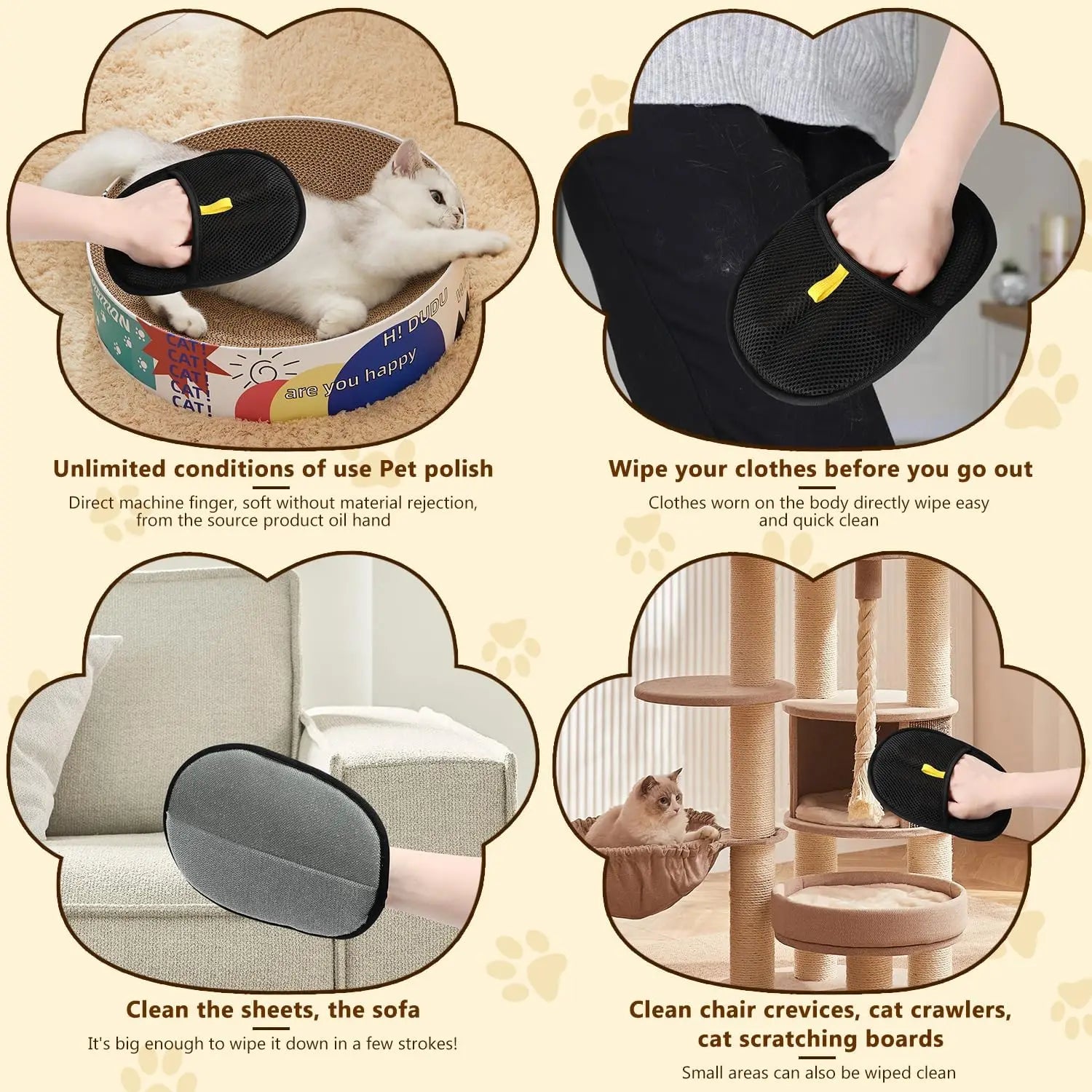 Reusable Electrostatic Pet Hair Removal Mitts Cat Dog Hair Remover Brush Sticking Device Home Hair Scraper Cat Grooming Gloves