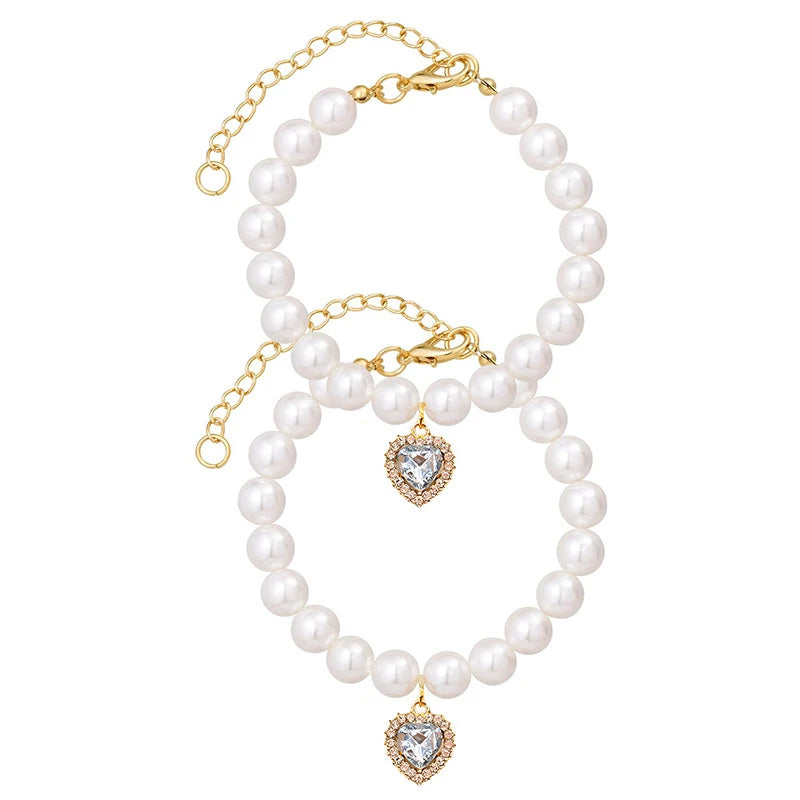 Pearl Cat Necklace Cute Cat Collar Decoration Love Crystal Cat Pendant Adjustable Kitten Necklace Fashion Pet Supplies