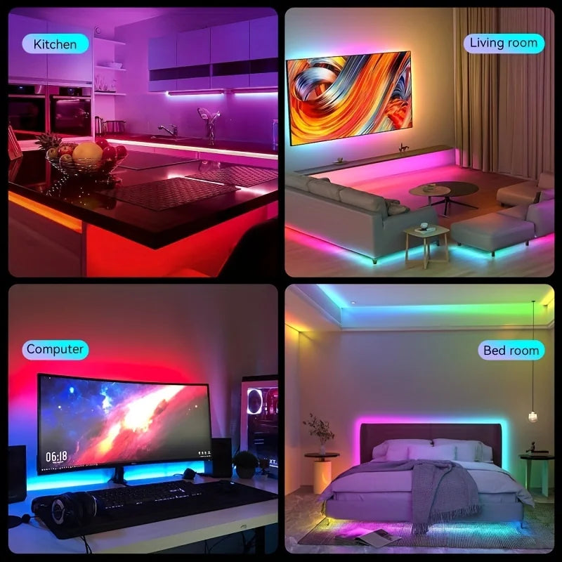 LED Strip Lights RGB SMD5050 1M-40M Led Strip Diode Tape Ribbon Music Sync 16Million Colors Changing for Party Home TV BackLight