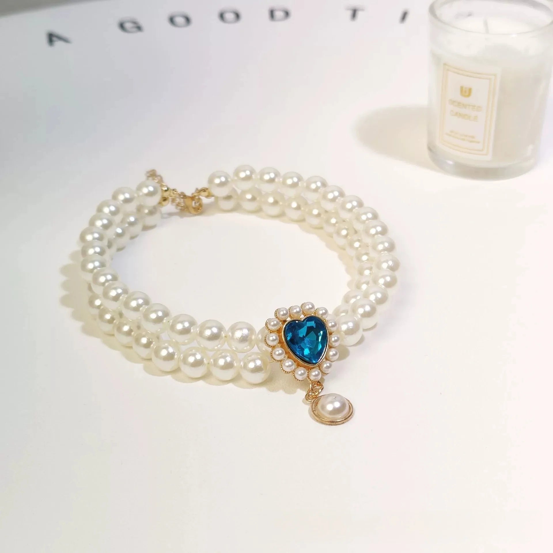 Cat Collar Decoration Pet Cute Exquisite Jewelry Kitten Adjustable Chain Cat Necklace High Simulation Pearls Pet Supplies