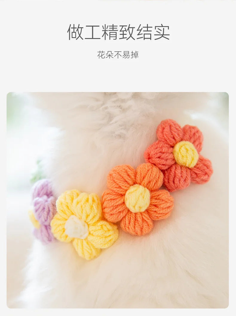 Cat Dog Knitted Collar Crochet Collar Ins Style Pet Drool Scarf Bib Flower Accessories Pure hand knitting