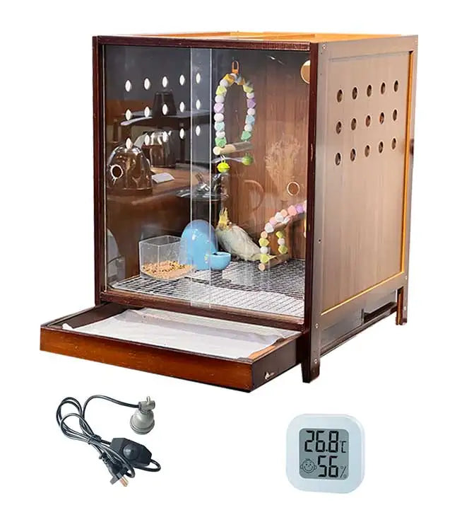 Drawer Breeding Box for Parrots Quail Birds with Temperature Control Pet Cage for Hamsters Lizards Hedgehogs