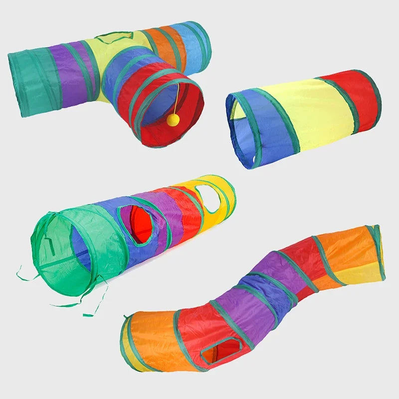 Collapsible Rainbow Cat Tunnel Pet Tube Play Toy Indoor Outdoor Kitty Puppy Toys for Puzzle Exercising Hiding Training Cat Toys