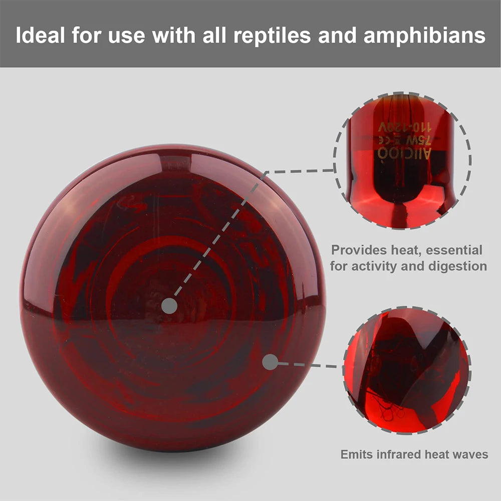 220-240V E27 Poultry Heating Bulb 25-75W Infrared Insulation Heating for Snake Lizard Spider Reptiles Amphibians Pets Livestock