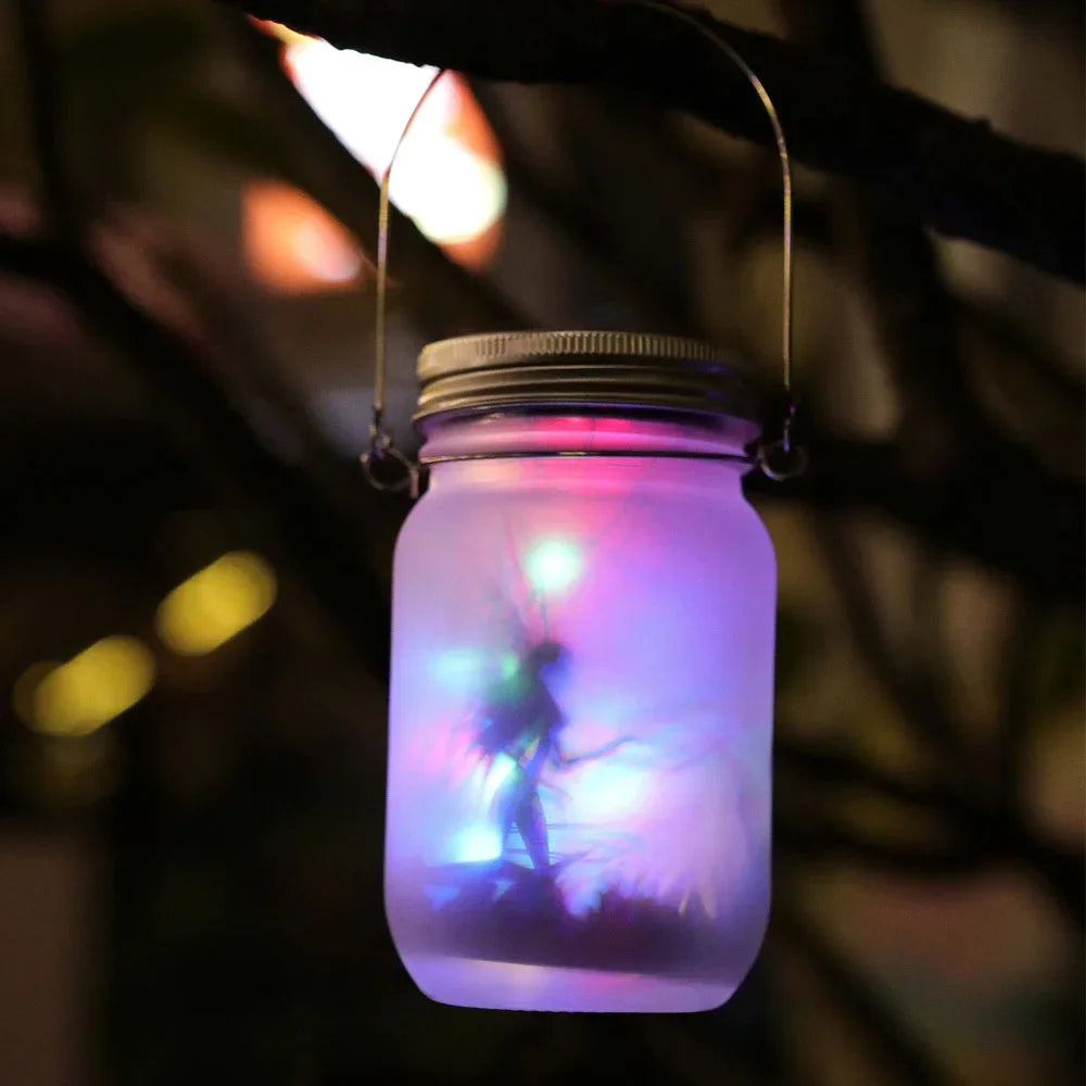 Portable Solar Lantern, Fairy Lights, Garden Ornament Outdoor Hanging Frosted TreeTable, Yard, Patio, Lawn, Glass Mason Jar Lamp