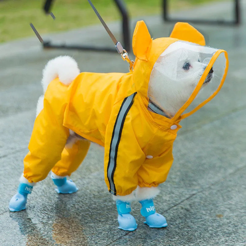 Cartoon Dog Raincoat Waterproof Medium Small Dog Rain Coat Jacket Reflective Adjustable Pet Dog Raincoat with Hood Pet Supplies