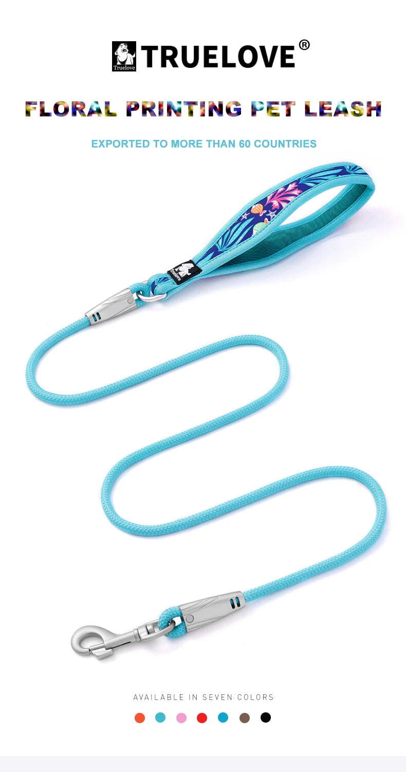 Truelove-Floral Printing Pet Leash Neoprene-Padded Handle Leash Small Medium Dog Safety Enjoyable Walking Experience TLL25761