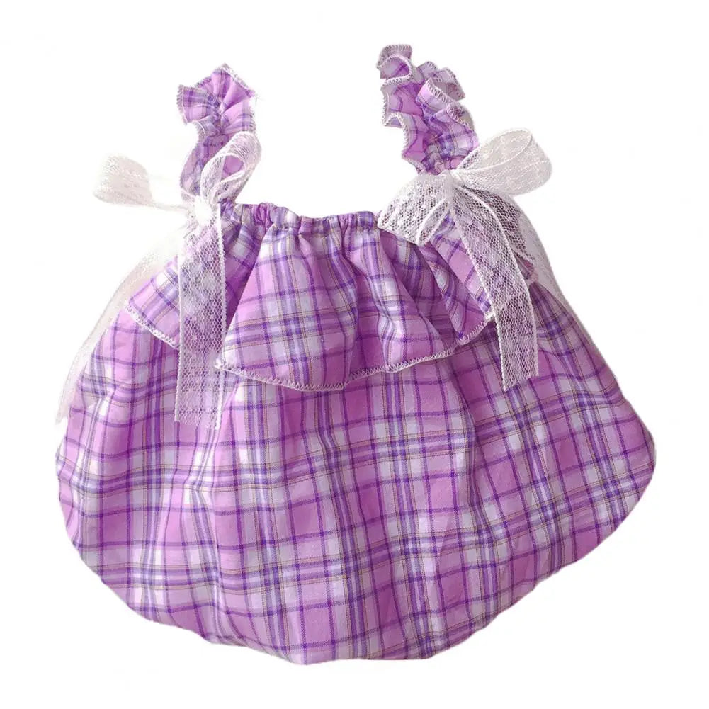 Summer Cat Dresses Bowknot Tie Plaid Pattern Cats Dogs Dress Lantern Bottom Sleeveless Kit Puppy Skirt Pet Clothes For Outdoor