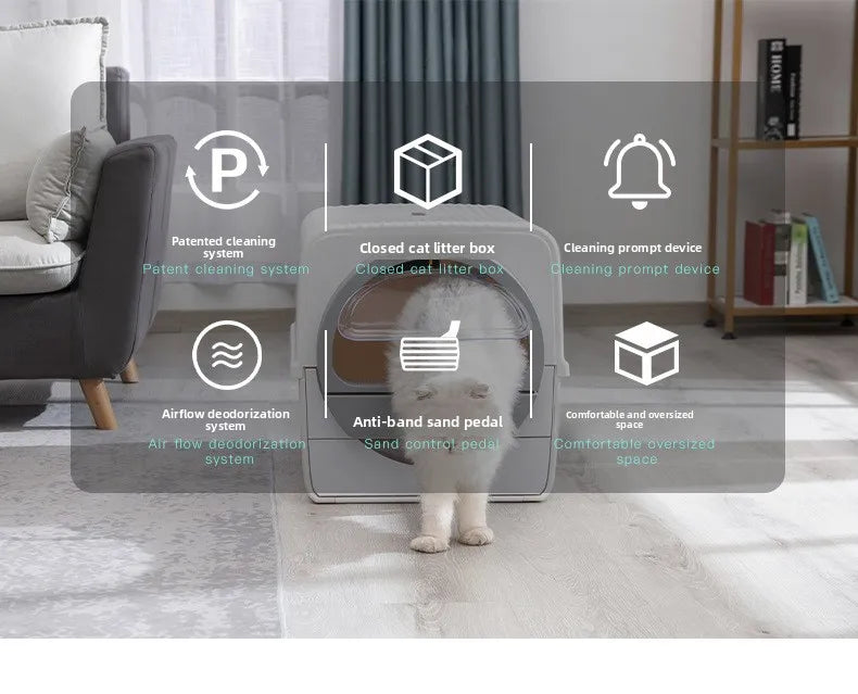 Easy To Clean Cat Litter Box Hand-pulled Shit Shoveling Fully Enclosed Cat Toilet Semi-automatic Cat Litter Box  Litter Tray